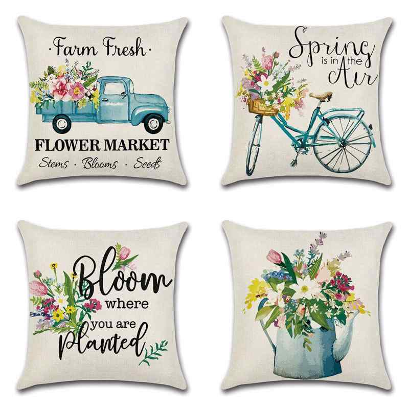 クッションカバー 抱き枕カバー リネン 麻 春夏 ファーム柄 自動車柄 自転車柄 花柄 アート切り替え お..