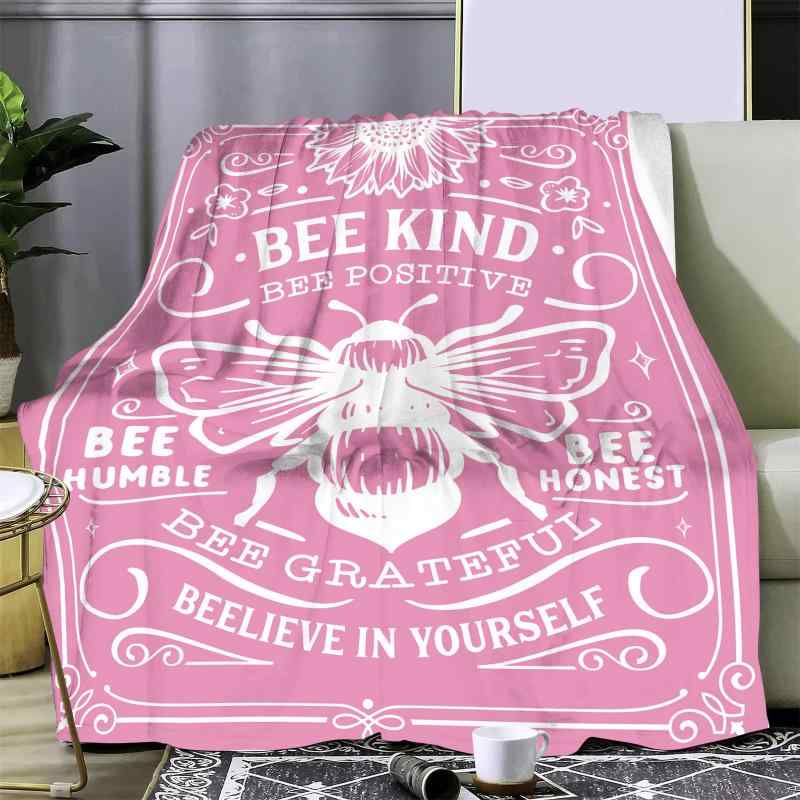 毛布 ブランケット フランネル デジタルプリント 二重構造 厚手 お昼寝 ミツバチ柄 カラフル レトロ アンティーク調 大判 ひざ掛け 春秋 オフィス 車内 キャンプ(x2)