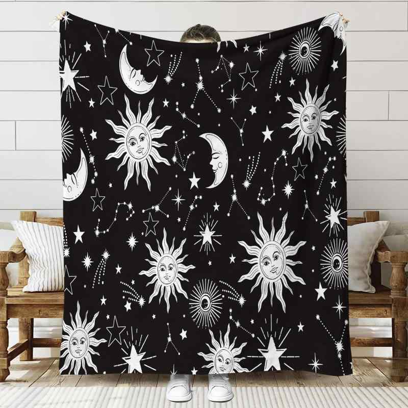 ブランケット やわらか フランネル 3Dプリント 冷房対策 月 太陽 星 星座柄 かわいい キャラクター 軽量 洗える オールシーズン ソファカバー ひざ掛け 大判 シングル ポリエステル 室内 アウトドア 多色展開(x2)