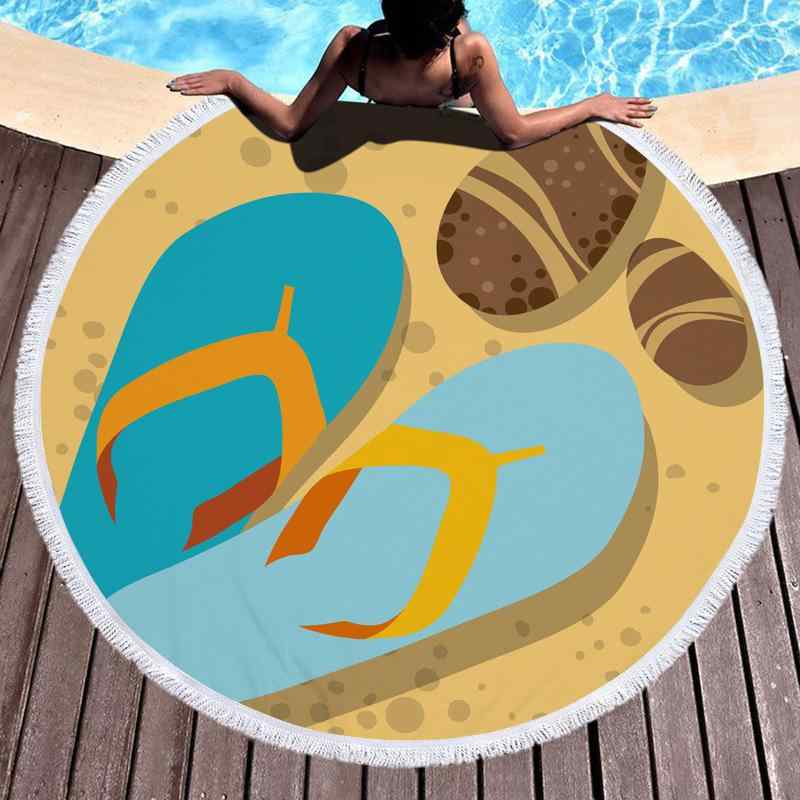 ビーチタオル 吸水速乾 マイクロファイバー 大判 円形 3Dデジタルプリント マリンシリーズ アウトドア ..