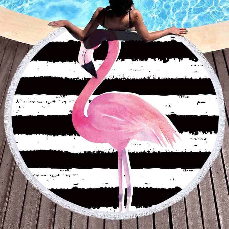 ビーチタオル 円形 フラミンゴ柄 プリント マイクロファイバー 吸水速乾 軽量 おしゃれ かわいい バス..