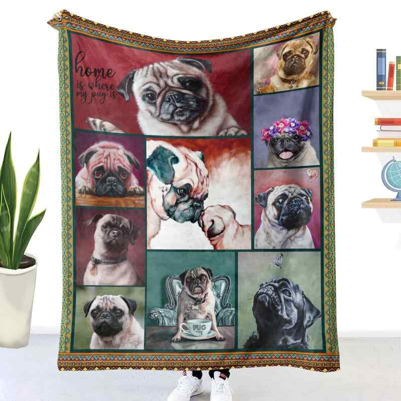 毛布 フランネル 厚手 ダブルレイヤー 3Dデジタルプリント犬柄 かわいい 暖かい あったか 保温 防寒 冬用 ポリエステル 大判 リビング ベッド ソファ用(x2)