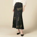 スカート レディース ドレープ感 サテン 落ち感 花柄プリント エレガント 上品 通勤 スタイルアップ 着痩せ タイト マーメイド ミモレ丈 ロング丈 ポリエステル 微ストレッチ 黒 ブラック 春夏