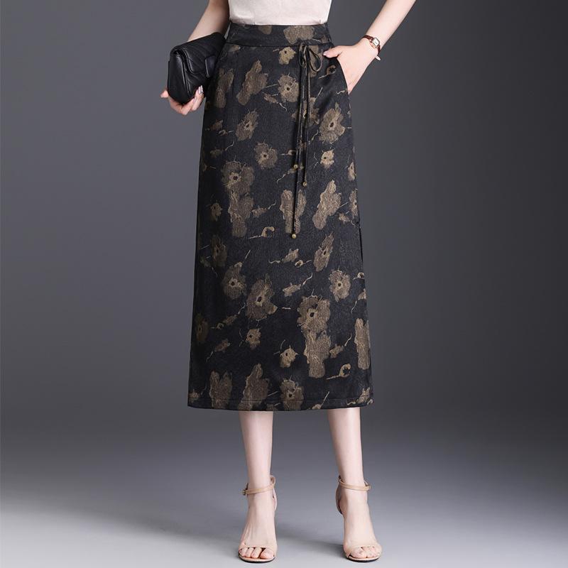 スカート レディース ハイウエスト 切り替え タイト ミディ丈 ペンシルスカート 花柄 プリント 細見え 着痩せ ストレッチ ストレートシルエット カジュアル オフィス 通勤 きれいめ ポリエステル素材 春夏