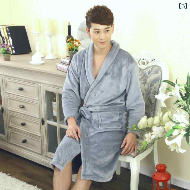 バスローブ レディース メンズ カップル ペア サンゴフリース フランネル 厚手 あったか 暖かい 秋冬 ミドル丈 ロング丈 大きいサイズ ゆったり ルームウェア 部屋着