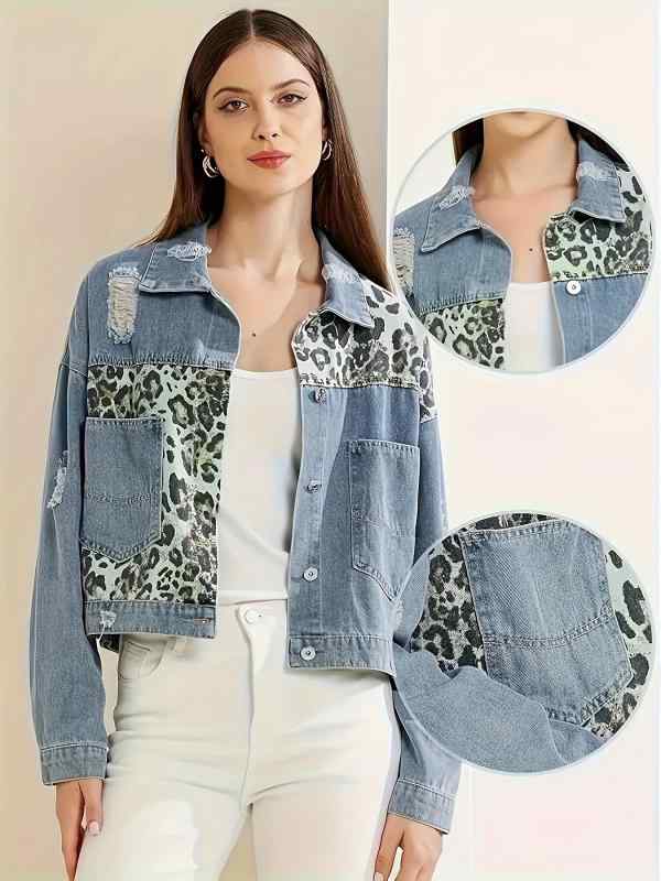 デニムベスト レディース ヒョウ柄 変形デザイン 春夏 大きいサイズ ピーコックブルー 伸縮性 お姉さん風 セレブ風