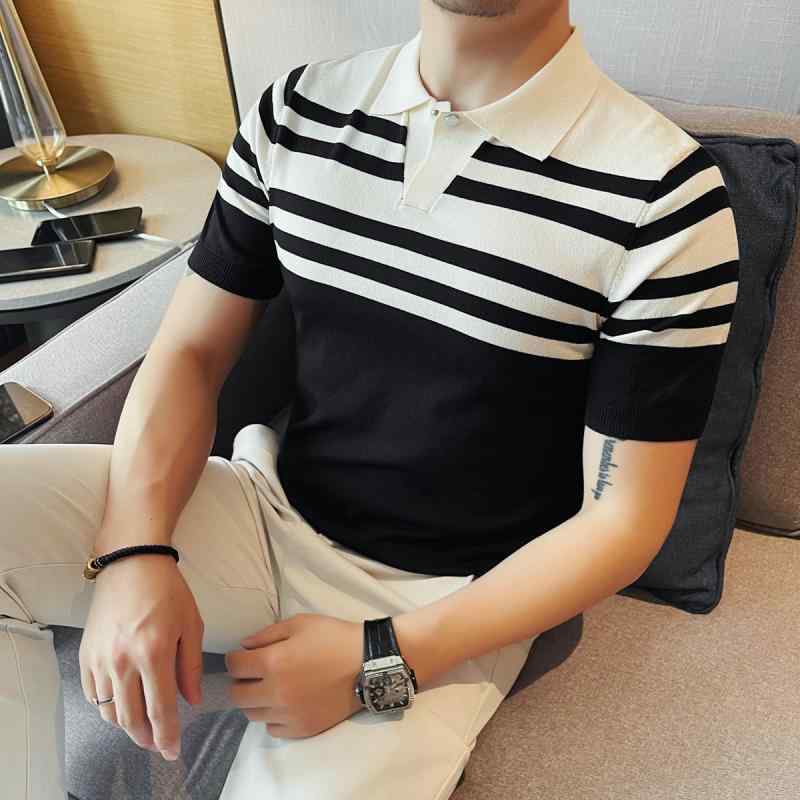 POLOシャツ メンズ 男性用 接触冷感 ニット 半袖 襟付き スリム 薄手 切り替え 春夏 カジュアル ビジネ..