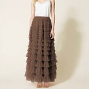 スカート レディース 春夏 ティアードスカート レイヤード 切り替え ロング丈 マキシ丈 チュール シアー メッシュ 高伸縮 ウエストゴム フレア Aライン 体型カバー エレガント 上品 通勤 オフィス デイリー