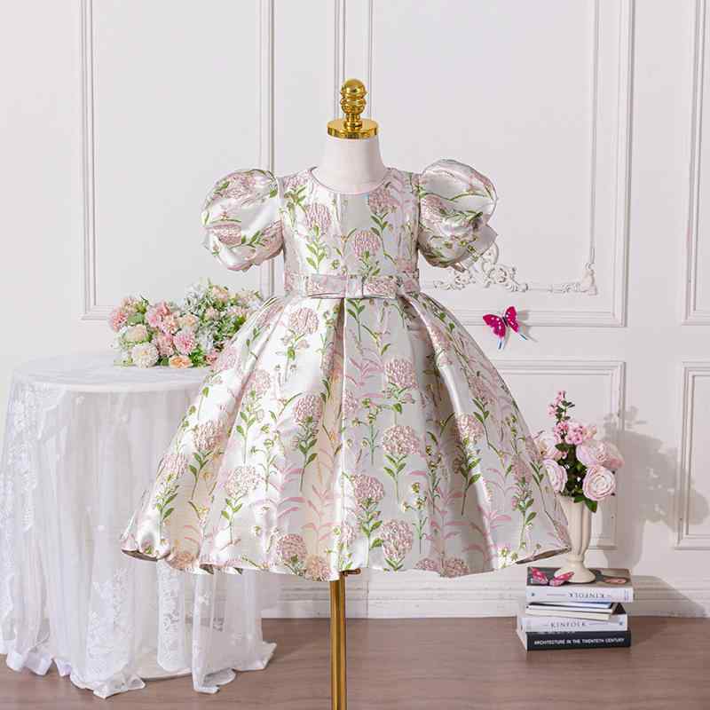 ドレス キッズ 女の子 プリンセス 花柄 ジャガード織り 刺繍 フォーマル ワンピース 誕生日 発表会 結婚式 パーティー セレモニー お呼ばれ おしゃれ 上品