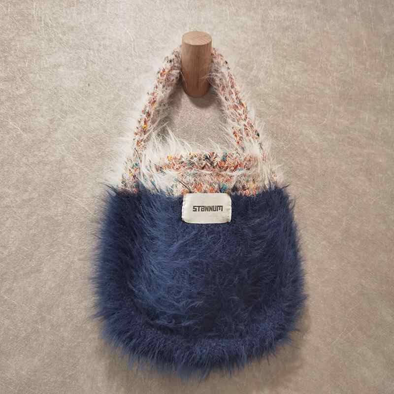 バッグ レディース 新作 もこもこ ファー ニット バイカラー 編み込み ミニ スマホショルダーバッグ か..