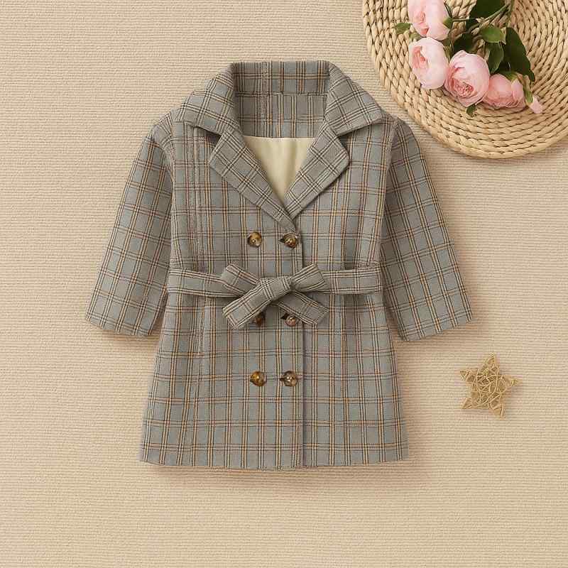 キッズ 女の子 コート 綿100% 裏地付き 起毛素材 フードなし ダブルボタン チェック柄 ミドル丈 長袖 襟付き 韓国風 カジュアル 子供服 3歳 4歳 5...