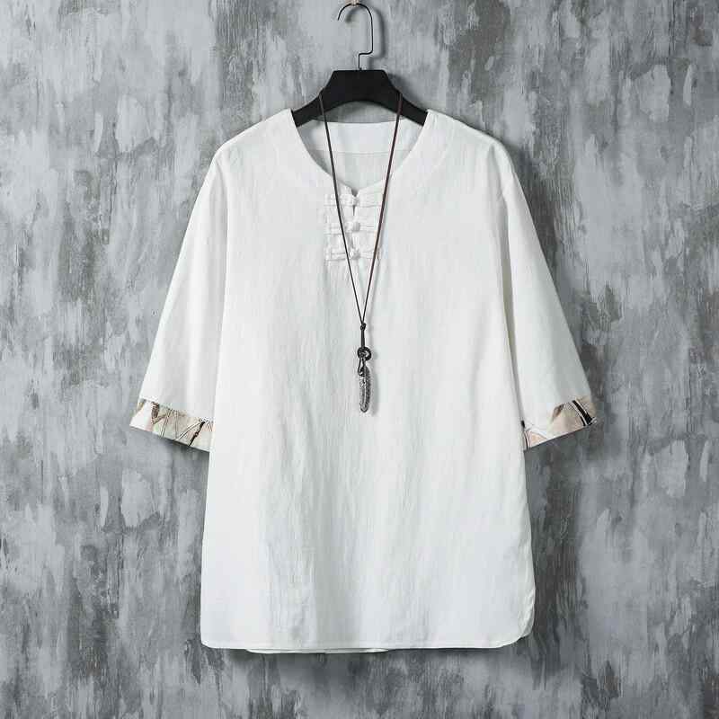 シャツ メンズ 男性用 中国風 唐装 漢服 茶道服 居士服 綿混 切り替え 五分袖 大きいサイズ ビッグサイズ カジュアル 部屋着 夏物