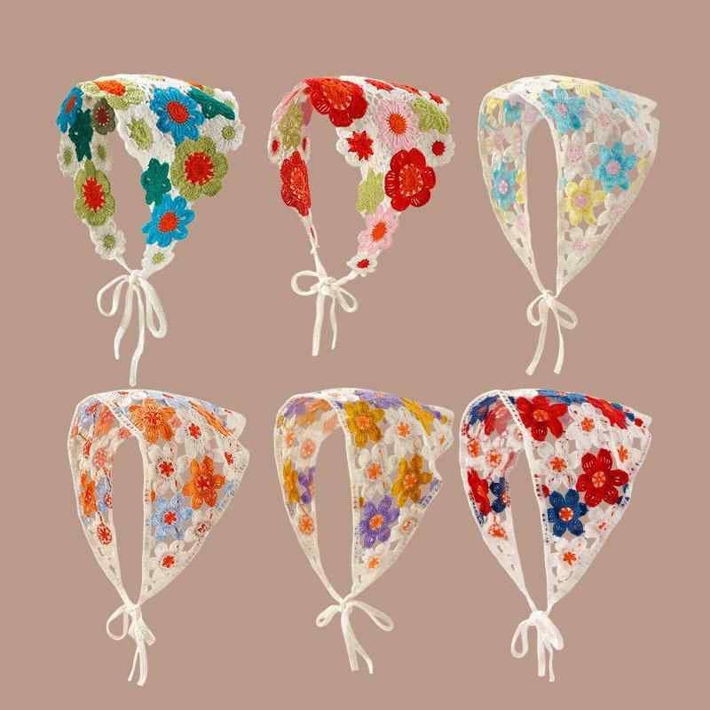 ヘッドスカーフ レディース ニット 手編み フレンチ 田園風 三角巾 ターバン ヘアバンド カチューシャ 春夏 お出かけ 旅行 髪飾り 人気 マルチカラー