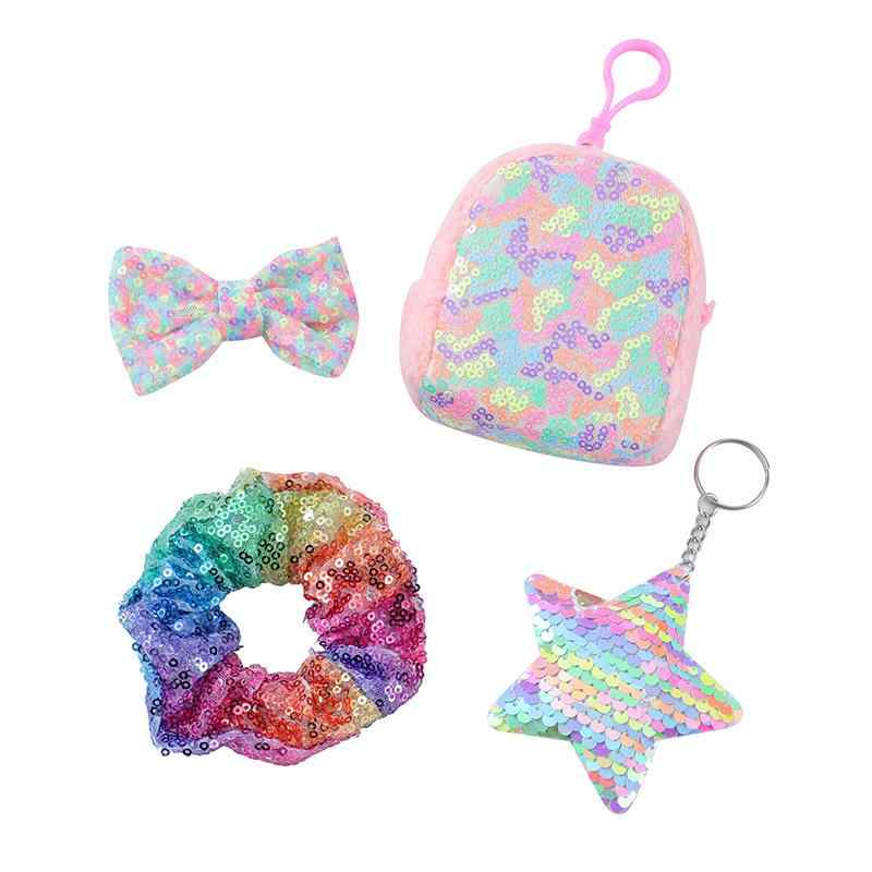 小銭入れ キッズ スパンコール ミニリュック型 かわいい 星 キーホルダー リボン ヘアゴム ヘアアクセ..