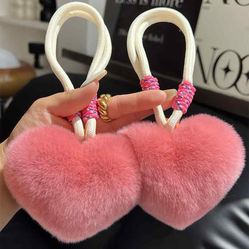 キーホルダー レディース ふわふわ レッキスラビットファー ハート型 ストラップ かわいい 車の鍵用 バッグチャーム かばん飾り プレゼント 多色展開