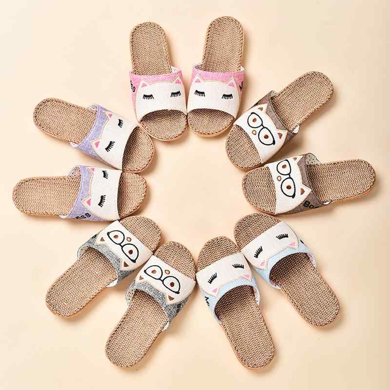 ルームシューズ レディース メンズ キッズ 子供 親子 ペア かわいい 麻 リネン 綿 コットン EVA底 滑り..