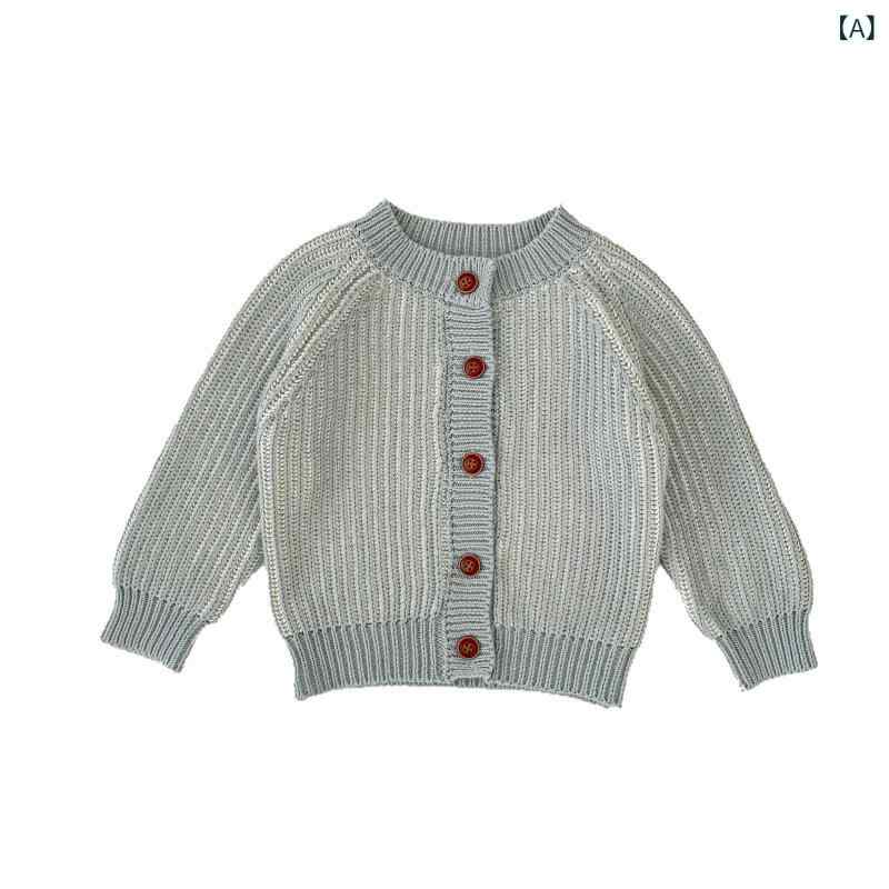 ベビー キッズ 男女兼用 綿100% 柔らか素材 優しい肌触り 前開き 安全基準A 秋冬 配色ケーブル編み ラウンドネック 長袖 ニットカーディガン セーター 杢グレー ブルー カジュアル アウター 普段着