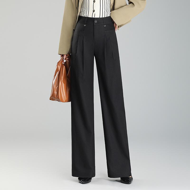パンツ レディース バックウエストゴム ストレッチ 薄手 軽量 ポケット付き ドレープ感 体型カバー 細見え ハイウエスト ストレートワイド スラックス きれいめ エレガント 上品 カジュアル フォーマル 通勤 オフィス ポリエステル 春夏