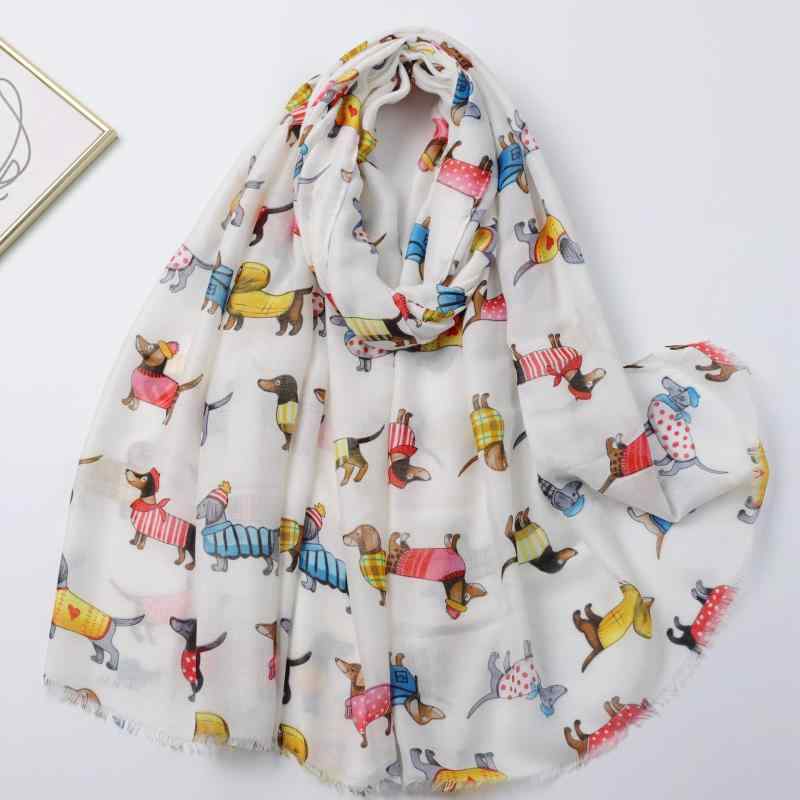 ショール レディース 女性用 UVカット 日よけ 防寒 保温 薄手 大判 ダックスフンド 犬柄 プリント ポリ..
