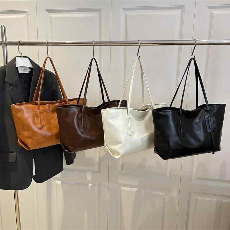 トートバッグ レディース 大容量 レトロ ヴィンテージ シンプル カジュアル 通勤 通学 ショルダーバッグ ファスナー開閉 ダブルハンドル PUレザー ステッチ 柔らかい デイリーユース 春夏 スマホポケット 女性用(4)