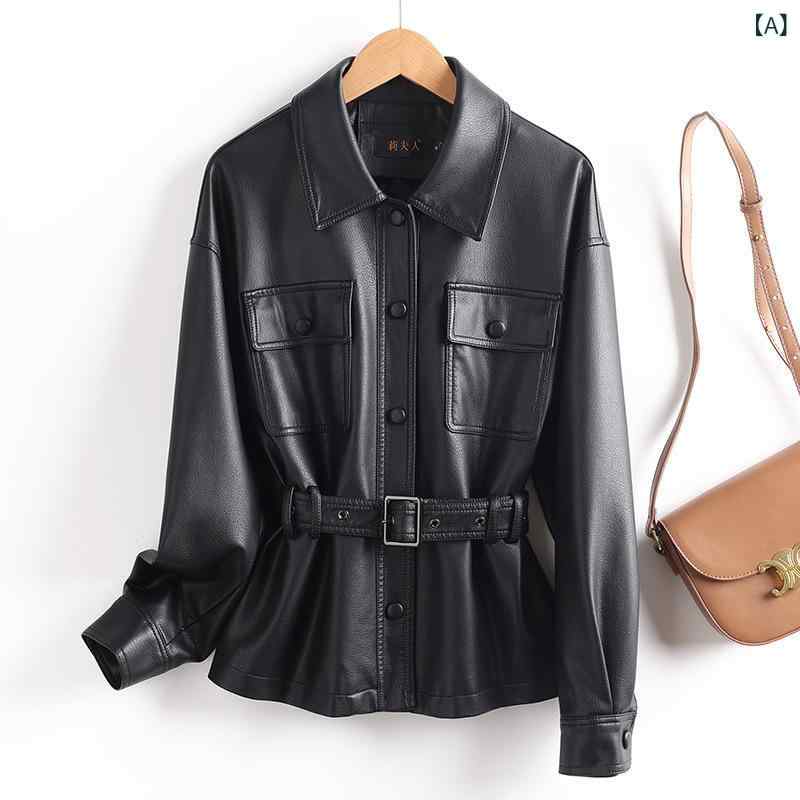 レザージャケット レディース 女性用 ショート丈 フェイクレザー 合皮 テーラードカラー ライダースジャケット 細見え 大きいサイズ ゆったり 春秋 長袖 通勤 オフィス エレガント きれいめ 大人 アウター