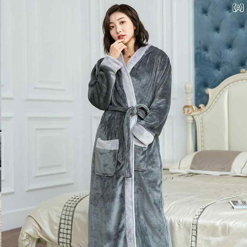 ルームウェア レディース メンズ カップル 冬用 厚手 フード付き ロング丈 バスローブ ガウン フランネル もこもこ あったか 保温 大きいサイズ ペアルック
