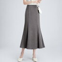 マーメイド フレアスカート タイト ミモレ丈 エレガント 上品 レトロ クラシック 切り替え ポリエステル ウエストゴム 伸縮性 灰色 無地 通勤 オフィス きれいめ 大人 春夏
