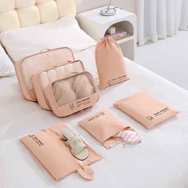 トラベルポーチ 男女兼用 7点セット 衣類仕分け 荷物整理 出張 スーツケース収納 ブラック ブルー ピン..