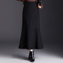 スカート レディース 秋冬 ストレッチ 切り替え マーメイドスカート スパンコール フレンチ エレガント おしゃれ デザイン 通勤 オフィス カジュアル ミディ丈 ポリエステル タイト 黒 グレー