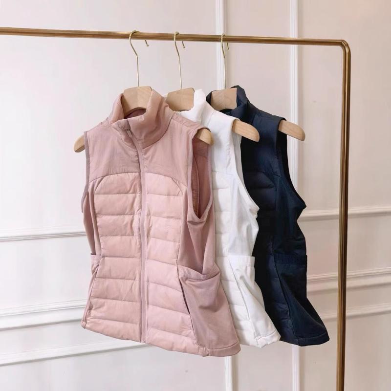 ダウンベスト レディース 軽量 薄手 保温 防寒 シンプル スタンドカラー スポーツ ヨガ 通勤 エレガント 白ダウン ポリエステル ナイロン 秋冬 白 黒 ピンク