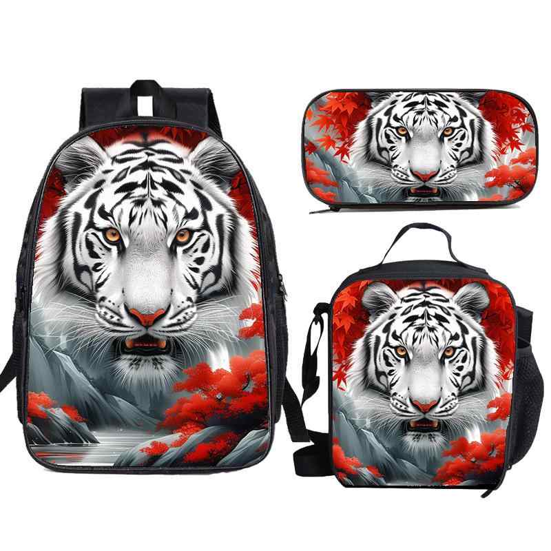 スクールリュック キッズ 男女兼用 小学生 低学年向け 二層式 大容量 軽量 通学用 ポリエステル キャラクターデザイン ランチバッグ ペンケース 3点セット(4)