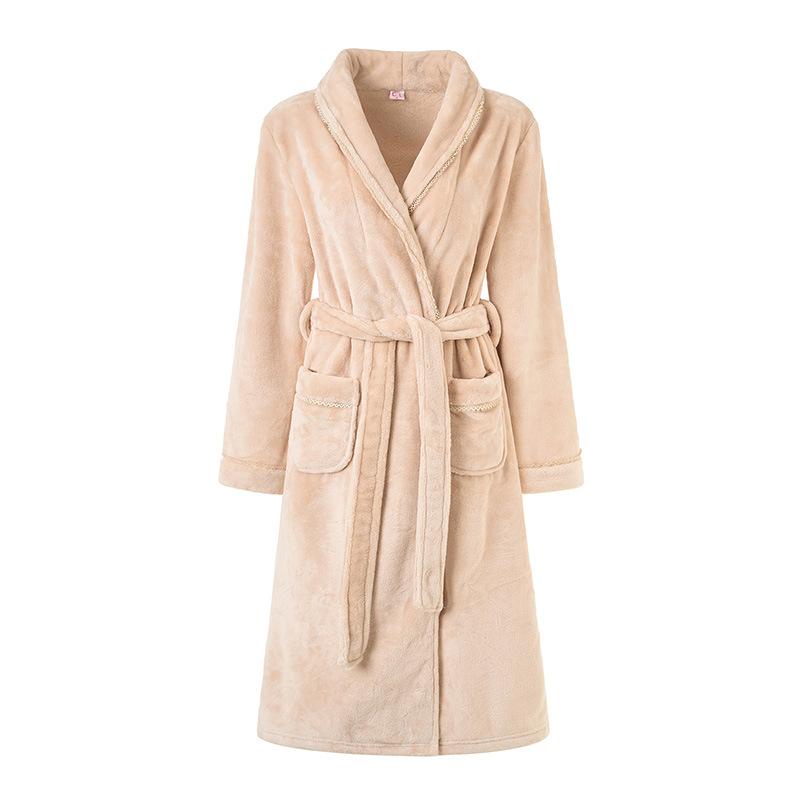 ローブ レディース 秋冬 極厚 ロング丈 保温 暖かい ふわふわ 快適 サンゴフリース フランネル バスローブ ナイトガウン ルームウェア 高級感 上品 襟付き