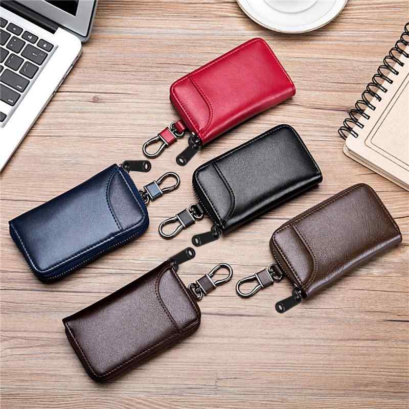 キーケース メンズ 大容量 本革 スマートキーケース 多機能 ミニ財布 カード入れ ファスナー ベルトループ付き ビジネス 通勤 日常使い シンプル おしゃれ