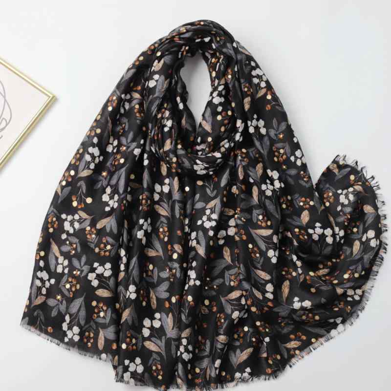 ストール 男女兼用 ユニセックス 箔押し 野梅柄 花柄 プリント 保温 UV対策 ほこりよけ オールシーズン..