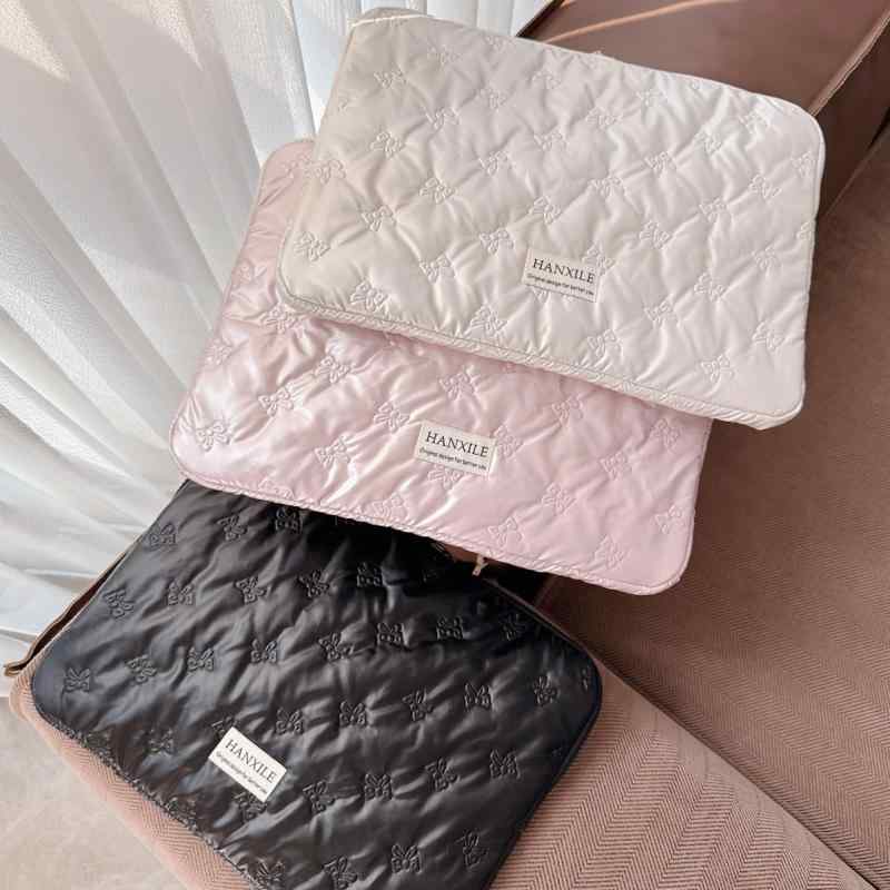 タブレット PCケース 男女兼用 超軽量 耐衝撃 裏起毛 リボン付き PUレザー 11 13 14 15 15.6インチ対応 ブラック ホワイト ピンク 保護 収納ポーチ ビジネス カジュアル