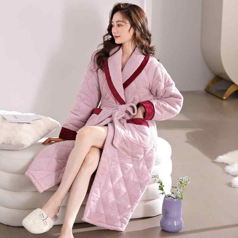 パジャマ レディース サンゴマイヤー 中綿入り 三層構造 極厚 防寒保温 秋冬 ナイトガウン 部屋着 ルー..