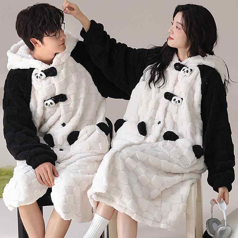 ルームウェア カップル ペア 男女兼用 メンズ レディース フード付き ガウン バスローブ サンゴマイヤ..