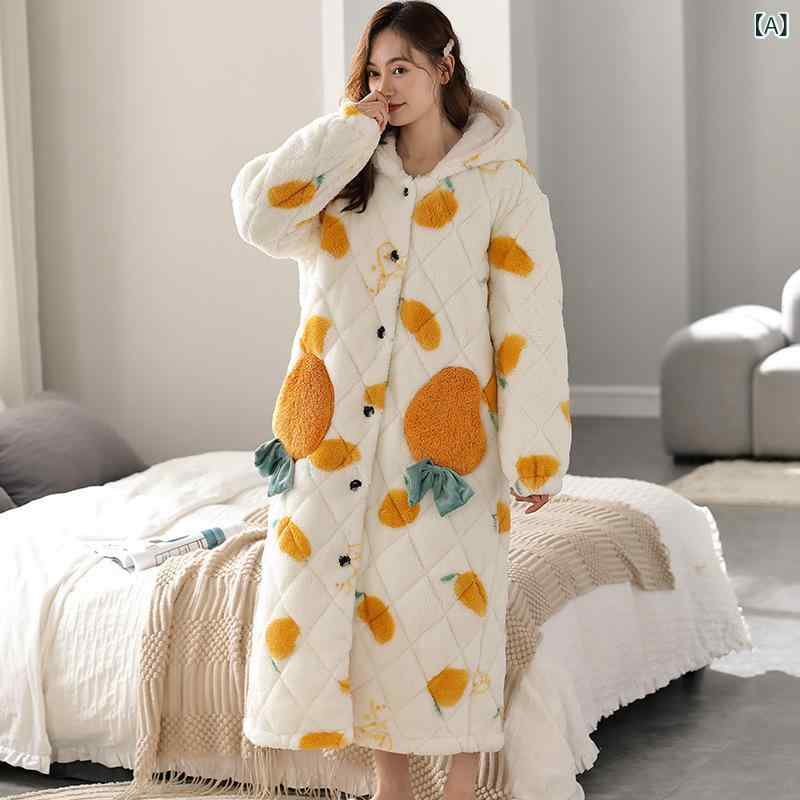 ルームウェア レディース 秋冬 フランネル 極厚 超厚手 中綿入り 裏起毛 あったか もこもこ フード付き ロング丈 ガウン 保温 防寒 部屋着 産前産後 入院用 カジュアル ホームウェア