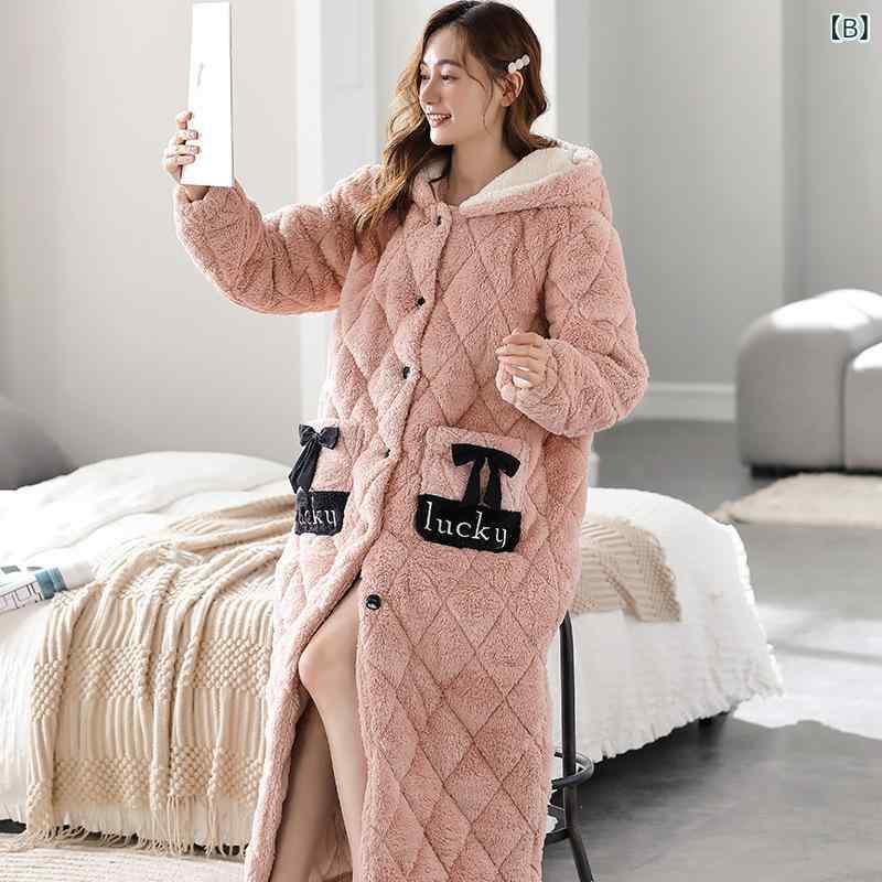 ルームウェア レディース 秋冬 フランネル 極厚 超厚手 中綿入り 裏起毛 あったか もこもこ フード付き ロング丈 ガウン 保温 防寒 部屋着 産前産後 入院用 カジュアル ホームウェア