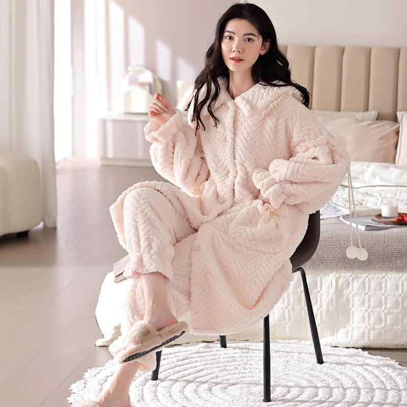 ルームウェア パジャマ レディース あったか 保温 厚手 フランネル 長袖 前開き ゆったり ナイトガウン..