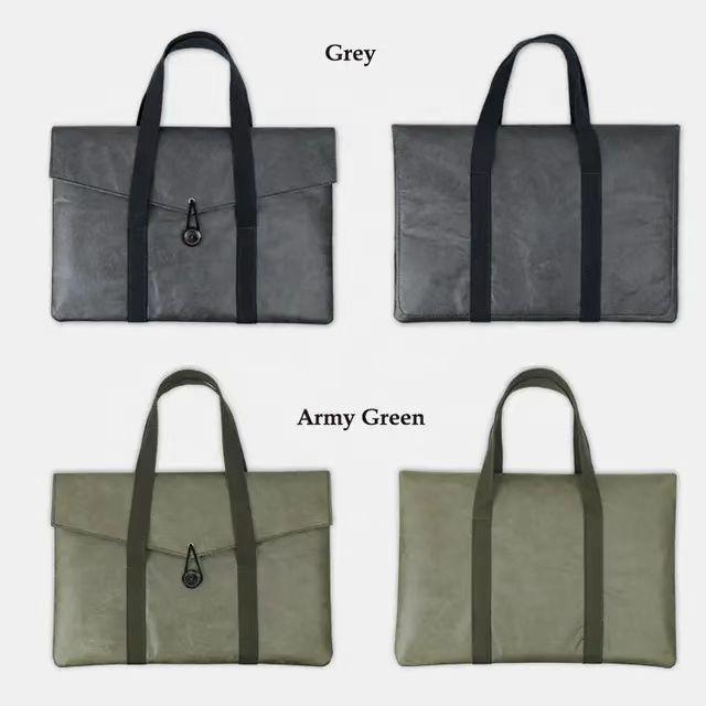 ノートPCケース ユニセックス 男女兼用 デュポン紙 14インチ対応 防水 耐摩耗 耐衝撃 軽量 薄型 ビジネス PCバッグ スリーブケース 通勤 通学 キャンバス裏地 黒 ライトブラウン オリーブグリーン