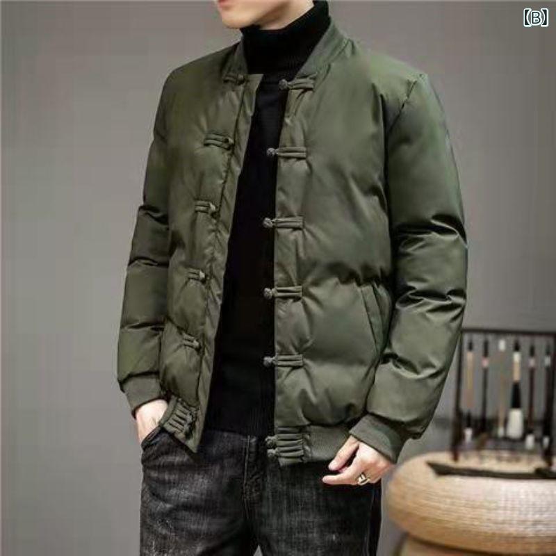 中綿ジャケット メンズ チャイナ風 唐装 レトロ クラシック 保温 防寒 裏起毛 厚手 スタンドカラー チャイナボタン 秋冬 中華服 アウター 大きいサイズ