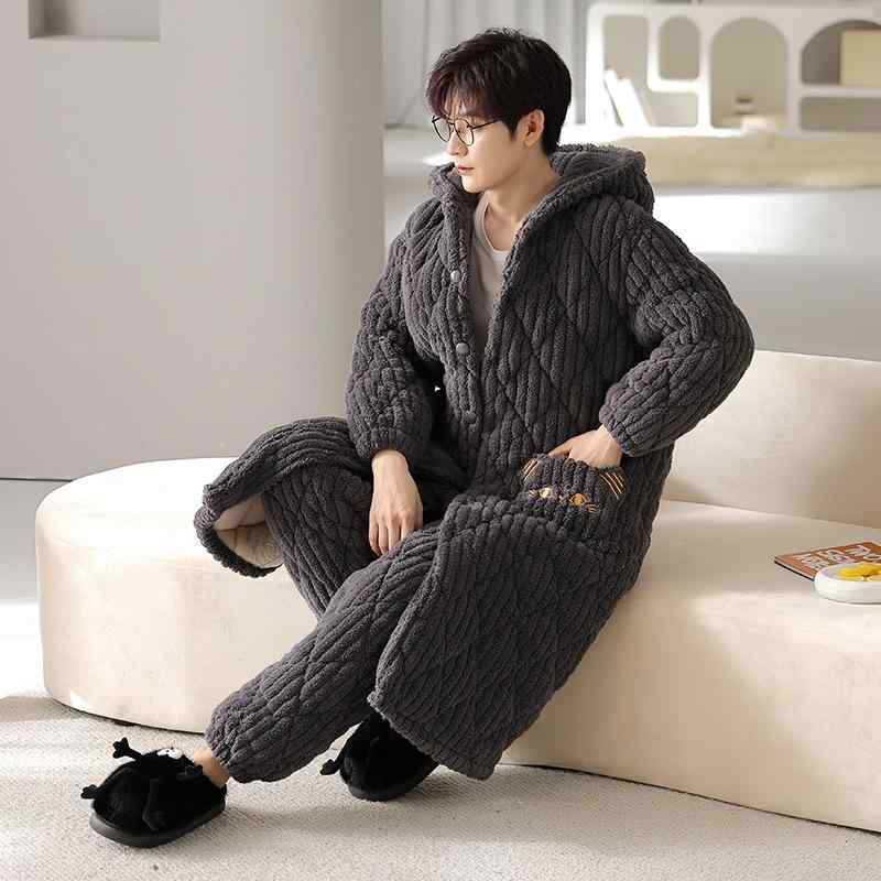 ルームウェア メンズ 保温 裏起毛 厚手 三層キルティング サンゴフリース 上下セット 冬用 あったか 快..