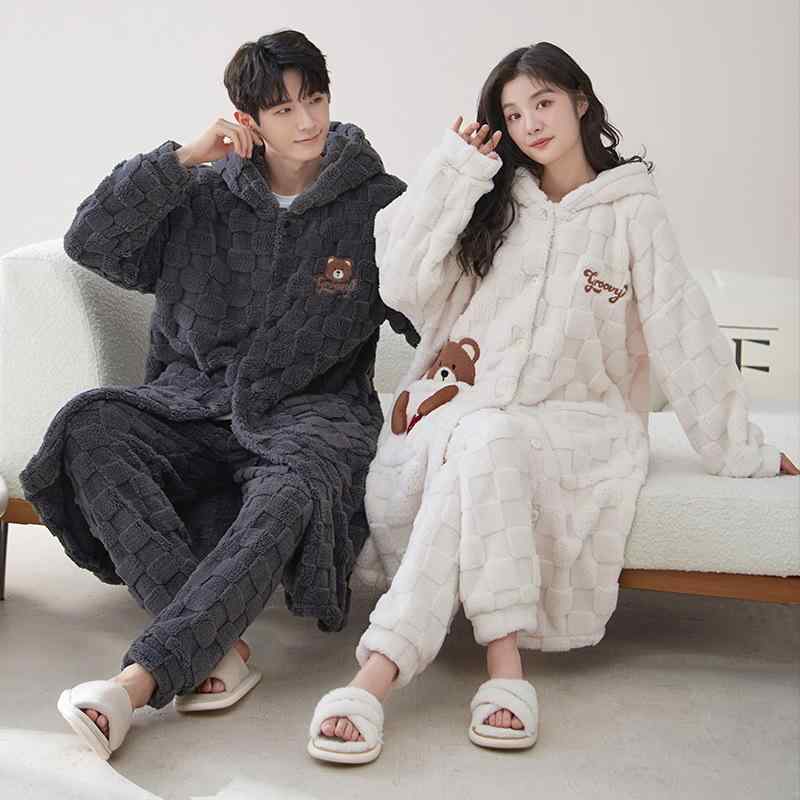 ルームウェア カップル ペア メンズ レディース 秋冬 極厚 裏起毛 保温 通気性 伸縮性 サンゴフリース ..