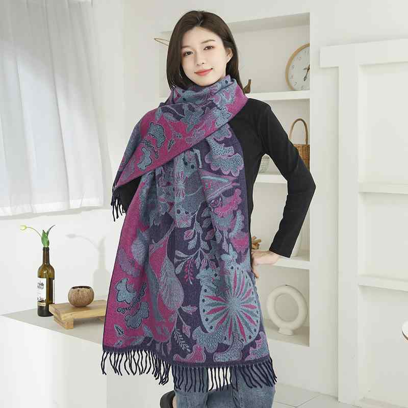 ストール レディース 防寒 保温 カシミヤタッチ 大判 エスニック 民族風 ボヘミアン レトロ ジャガード織り 花柄 向日葵柄 旅行 トラベル ショール マフラー 羽織り 秋冬 オールシーズン