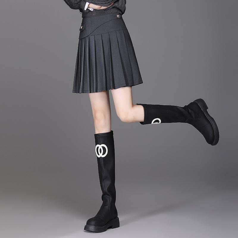 ミニスカート レディース プリーツ ハイウエスト Aライン 無地 切り替え 学生風 制服 通勤 オフィス エ..