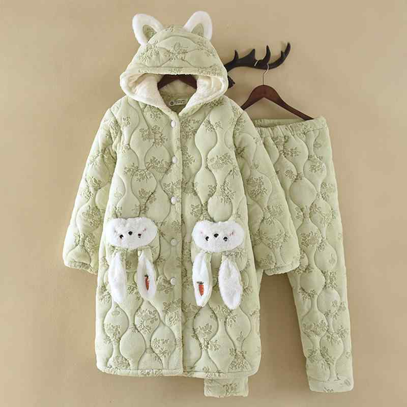 バスローブ レディース 冬用 三層 極厚 サンゴフリース フランネル素材 中綿入り 裏起毛 あったか 保温 ミドル丈 ロング丈 ルームウェア 部屋着 パジャマ ガウン