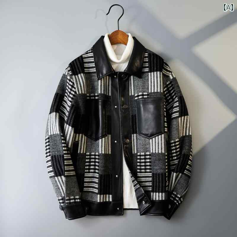 ジャケット メンズ 男性用 切り替え チェック柄 ウールメルトン ダブルフェイスカシミヤ テーラード ショート丈 スリムフィット シングルブレスト 高級感 春秋 冬 カジュアル 白黒チェック アウター