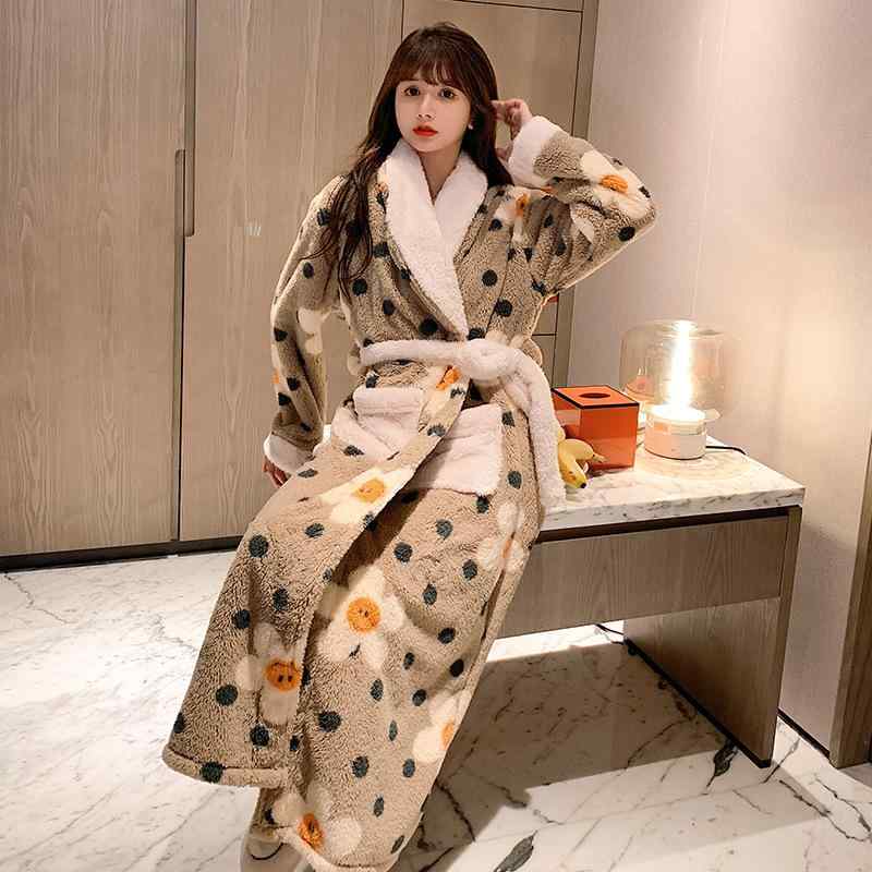 バスローブ レディース サンゴフリース 保温性 あったか 極厚 厚手 ロング丈 Vネック パジャマ ルームウェア 部屋着 秋冬 快適 高級感 ポリエステル ふんわり ゆったり