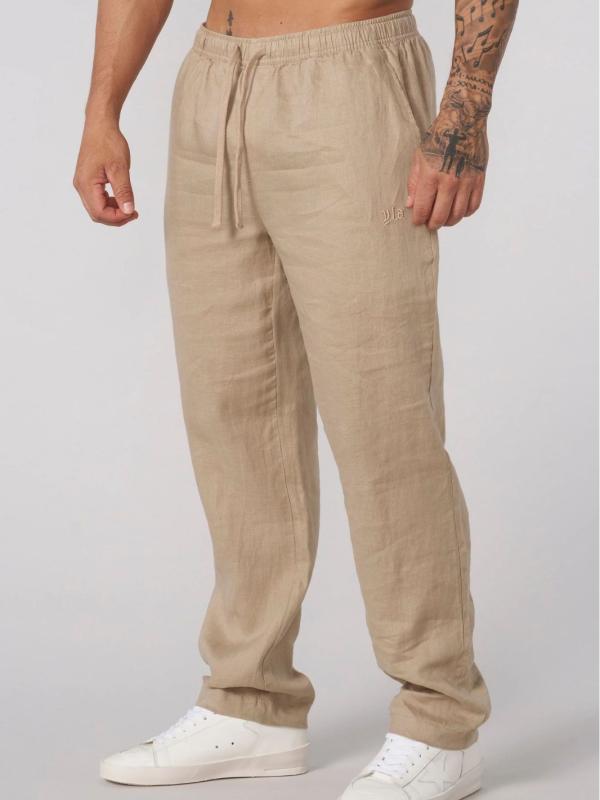 パンツ メンズ 軽量 通気性 吸汗速乾 接触冷感 高級感 麻 リネン素材 リラックス ストライプ柄 ロング丈 カジュアル スポーツ フィットネス ゆったり 春夏